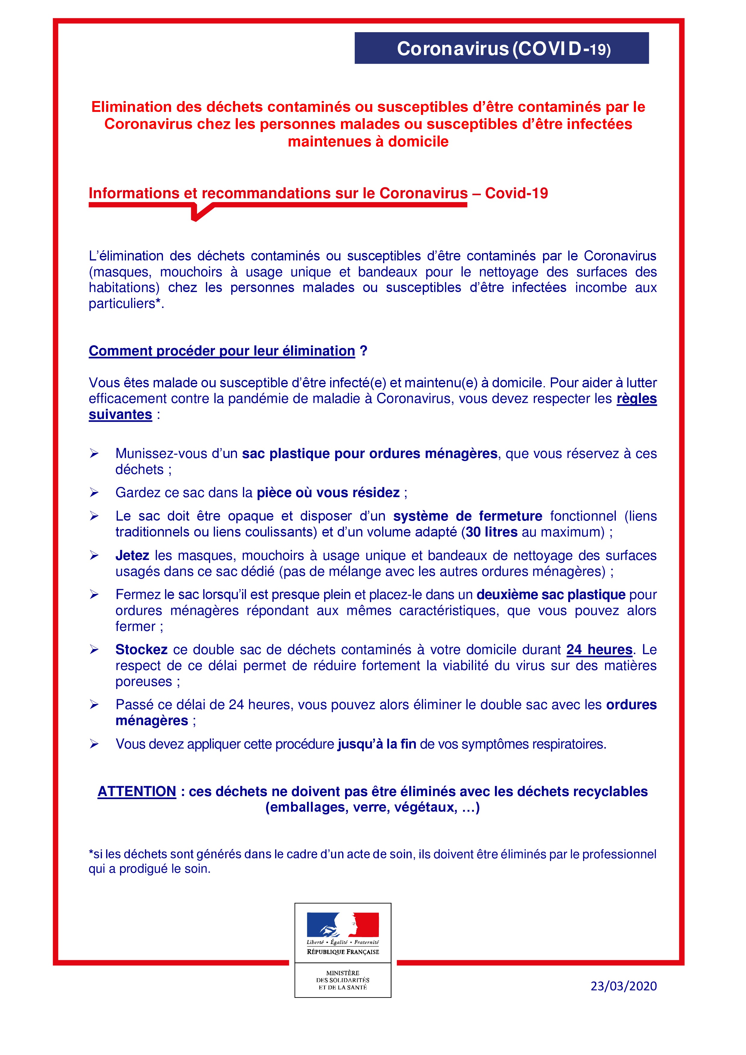 Covid19 DASRI Fiche elimination particulier page 0